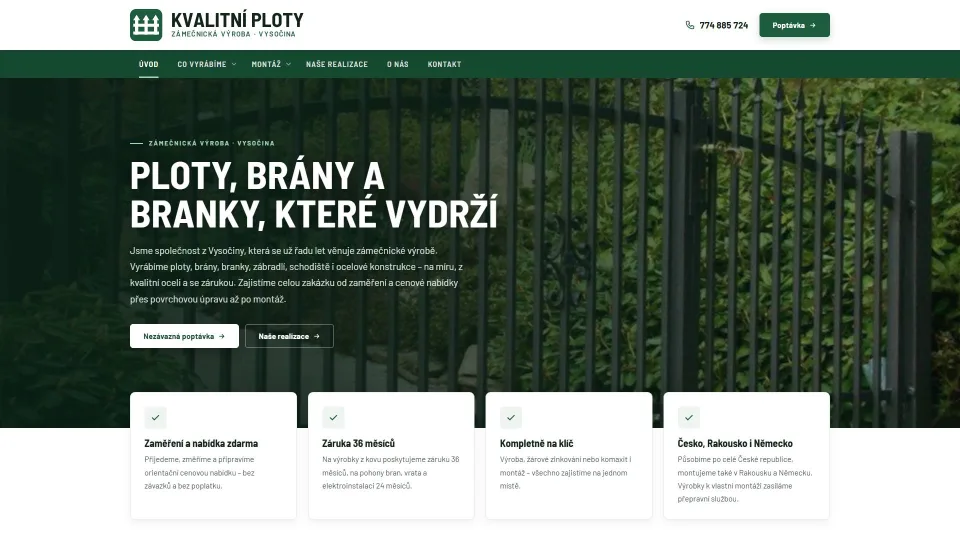 Úvodní stránka webu Kvalitní ploty s fotografií kovaného plotu